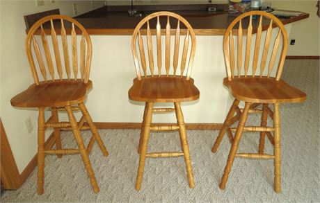 3 Swivel Wood Bar Stools