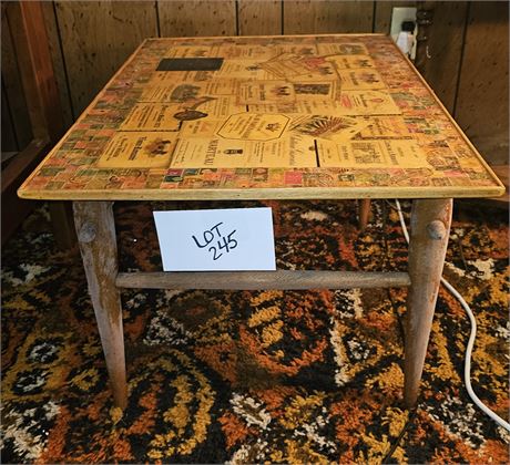 1960's Boho Stamp & Wine Lane End Table