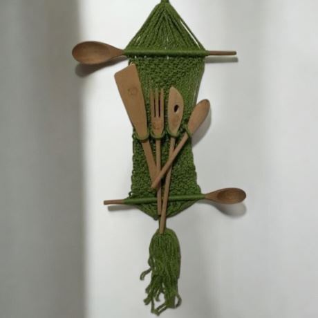 Vintage MCM Green Macrame Wall Art