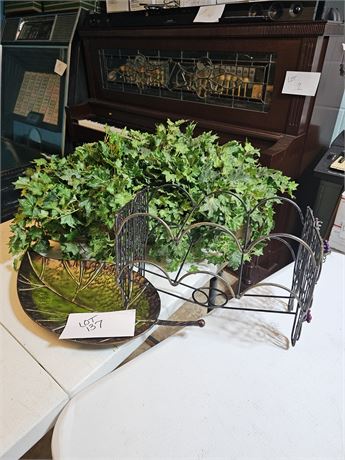 Mixed Home Decor:Faux Greenery in Brass Planter / Wine Rack & More