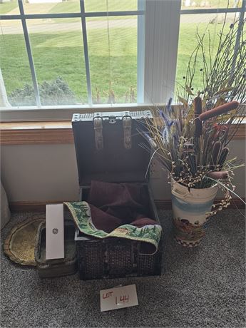 Mixed Decor Lot- Faux Floral, Treasure Style Box, Tray & More