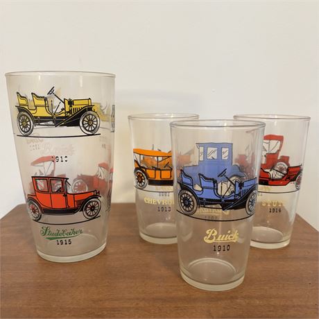 Anchor Hocking Antique Automobiles Themed Barware Glasses
