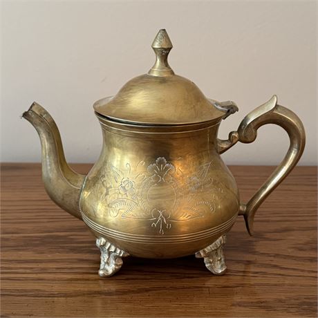 Victorian Style Hand-Etched Brass Teapot (EPNS)